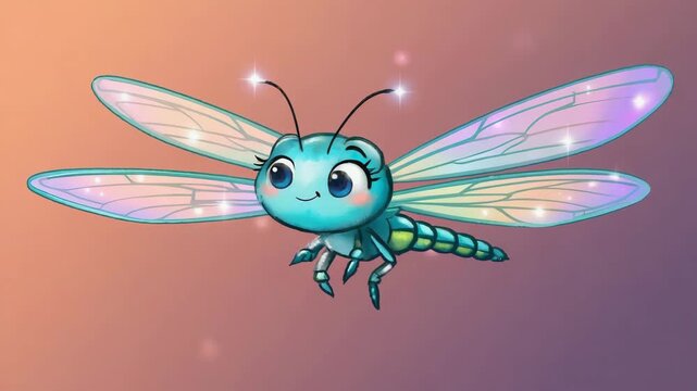 Cartoon  character dragonfly with glowing wings.ai 