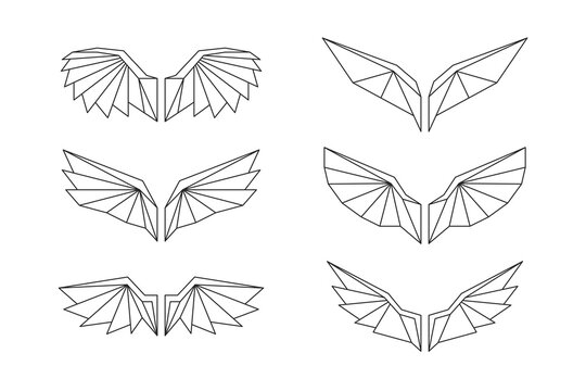 Set of Geometric Polygon Wing Line Art Vector Illustrations