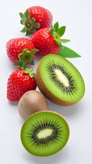 Fresh red strawberries and kiwi