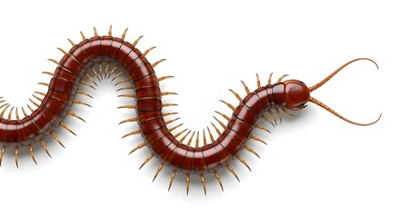 Detailed Studio Shot of a Centipede with Glossy, Brown Body and Spiked Legs