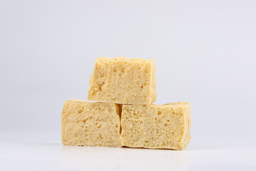 Frozen Tofu Blocks on White Background - Healthy Plant-Based Protein Food Ingredient