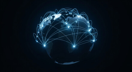 Dynamic Global Digital Connectivity Abstract Visualization of Worldwide Data Flow and Telecommunication Networks, Illustrating Modern Interconnectedness.