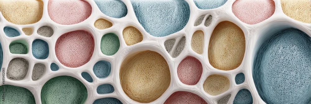 Poster colorful abstract pattern of interconnected bubbles in soft pastel tones showcasing intricate textur
