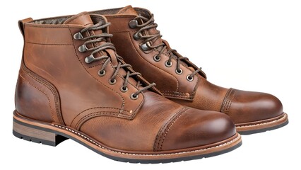  brown leather boots isolated on transparent background