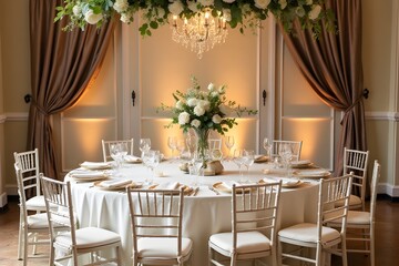 Stylish wedding table and background. 3d rendering.
