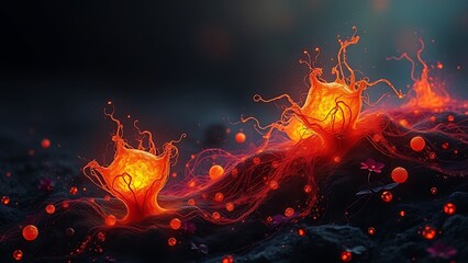 A glowing malignant growth being starved of its vibrant nutrient streams on a dark field.