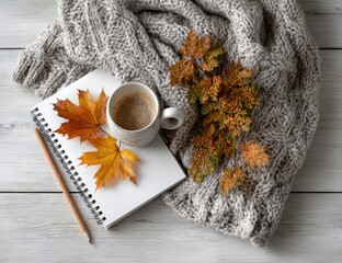 Cozy Still Life with Coffee and Autumn Leaves
