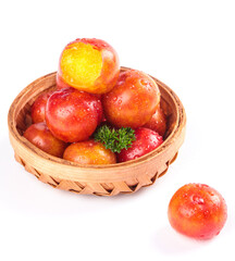 Fresh Red Yellow Plums in Bamboo Basket Guangdong March Pearl Fruit Harvest
