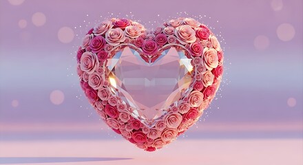 Heart made of roses on a pink background