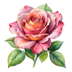 Watercolor Rose Blossom Illustration on White Background