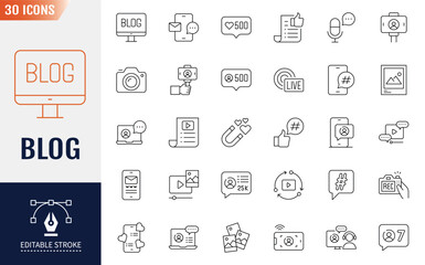 Blog Icon set. Containing video, photo, influencer, and more. Vector illustration 