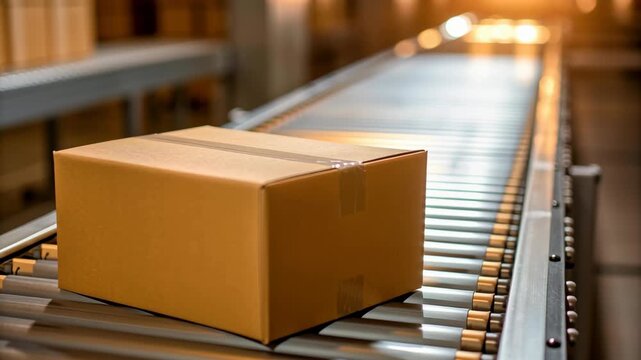 Cardboard box conveyor belt warehouse logistics shipping packaging delivery supply chain industrial automation with smart IoT security medicine