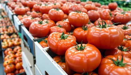 Fresh tomatoes in crates