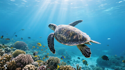 Fototapeta premium sea turtle swimming in the sea