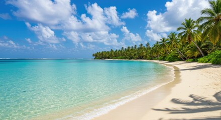 Fototapeta premium Idyllic Tropical Beach Paradise with Crystal Clear Turquoise Water and Palm Trees