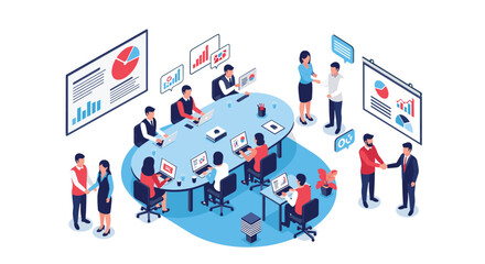 Fototapeta premium Dynamic business team collaborates in modern office, celebrating success and growth with data insights