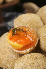 Fresh Golden Egg Yolk on Rustic Bread - Organic Farm Breakfast Ingredient