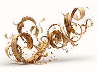 Bronze ink ribbons twisting into towering letterform structures