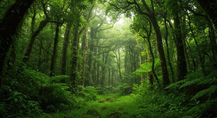 Fototapeta premium Lush Green Tropical Rainforest Canopy and Undergrowth
