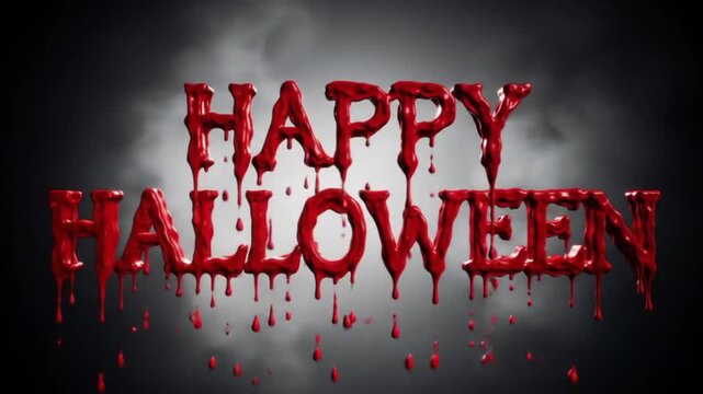 Spooky 'Happy Halloween' text with blood drips on a dark background