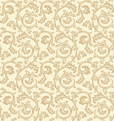 Seamless Golden Decorative Leaves On Ivory Background