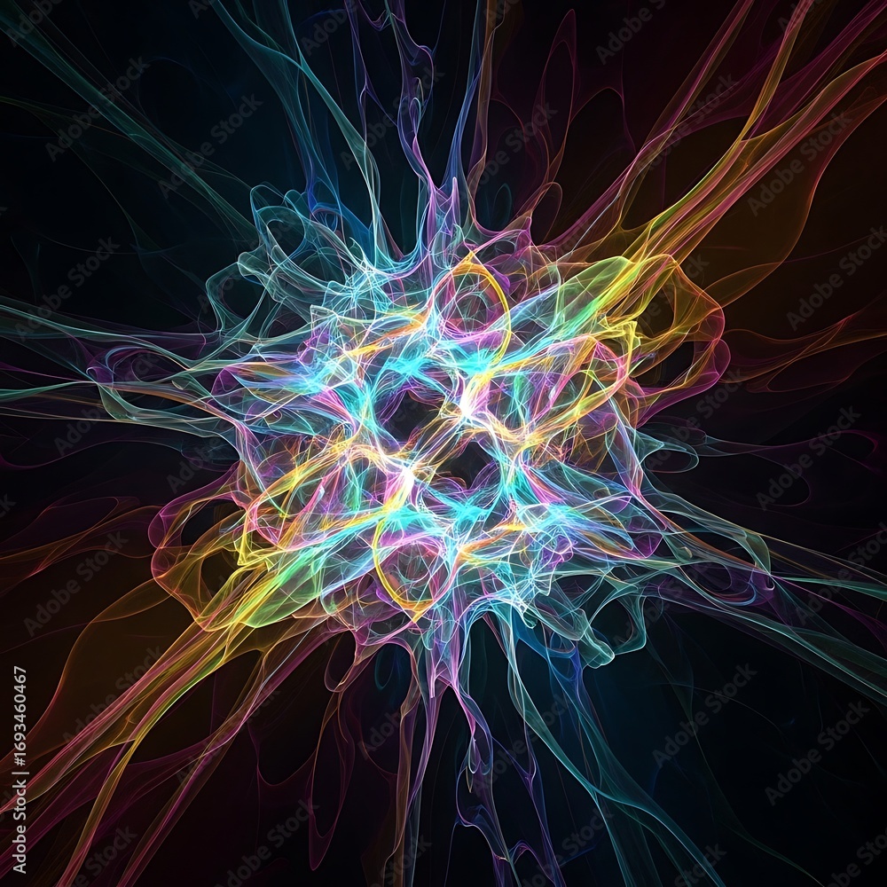 Aufkleber luminous strands forming a captivating central abstraction with dark backdrop design