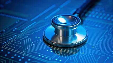 Iot security in medicine stethoscope circuit board healthcare technology digital data protection cyber defense connection network innovation - Powered by Adobe