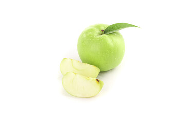 Freshly Picked Green Apples from Shaanxi - Sweet and Crisp with Slices on White Background