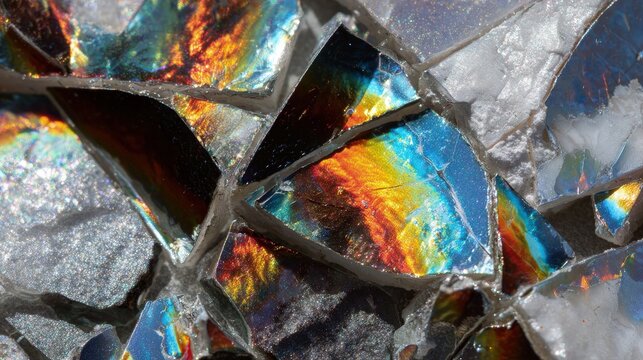 Abstract Colorful Iridescent Broken Glass Fragments