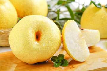 Fresh Dangshan White Pears from Anhui China - Crisp Sweet Fruit on White Background