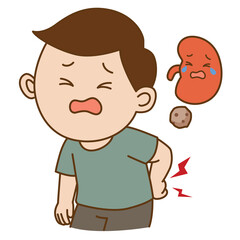 Man was kidney stone disease, backache, illustration cartoon on white background