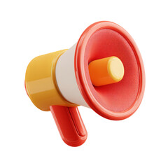 Isolated yellow and red megaphone with white stripe on a black background in a rendered style