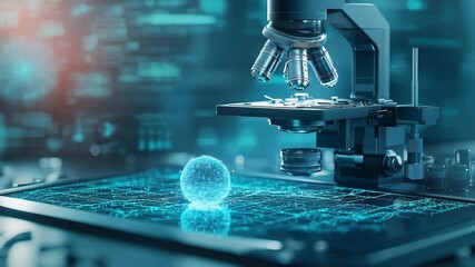 Microscope laboratory technology science digital research innovation futuristic analysis biology and digital sphere microscope modern lab with high - Powered by Adobe