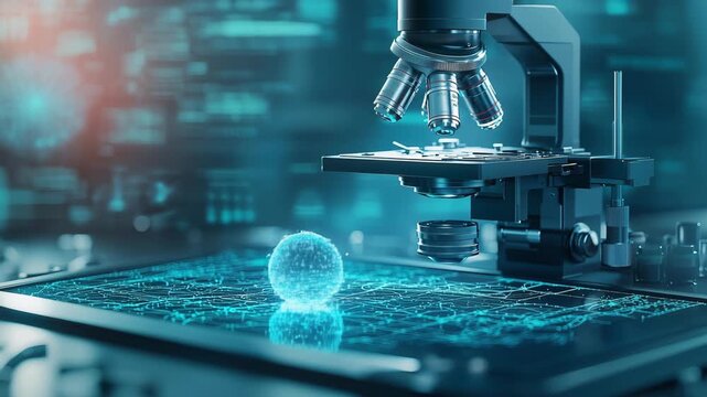 Microscope laboratory technology science digital research innovation futuristic analysis biology and digital sphere microscope modern lab with high