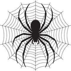 Obraz premium Creepy Spider on Web Halloween Silhouette Vector