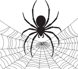 Creepy Spider on Web Halloween Silhouette Vector