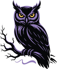 Glowing Eyes Owl Halloween Silhouette Vector