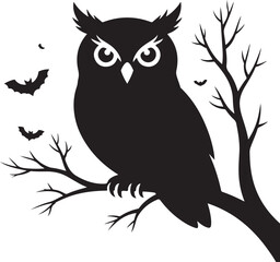 Glowing Eyes Owl Halloween Silhouette Vector
