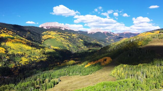 San Juan Mountains Fall Foliage with Yellow Aspen Drone