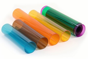 A collection of colorful, transparent tubes arranged in a row, showcasing various shades that create a vibrant visual effect.