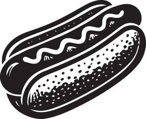 Detailed Hot Dog Silhouette Vector Black and White Fast Food Icon for Menus Branding and Design