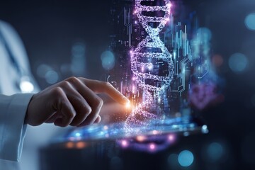 Futuristic healthcare: embracing the digital evolution of medicine. Human machine. Advancing medicine: doctor managing futuristic data networks. Technology future. Neural networks.