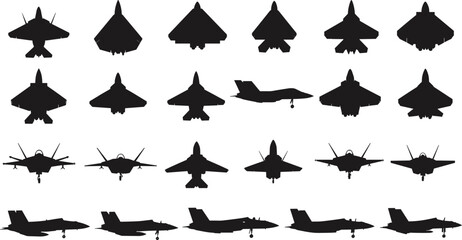 Military aircraft silhouettes, fighter jet design, warplane top view, aviation collection, stealth aircraft, combat jet, airplane silhouette, modern air force