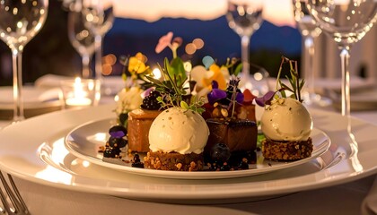 Gourmet dessert platter with various colorful components