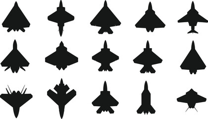 Silhouette aircraft, fighter jet, military plane, aviation design, airplane top view, stealth aircraft, air force, modern warplane, combat jet