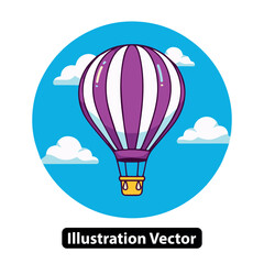 Fototapeta premium Purple and White Striped Hot Air Balloon Soaring Through the Sky