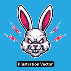 Fierce angry rabbit head esport mascot character with glowing red eyes and a menacing snarl