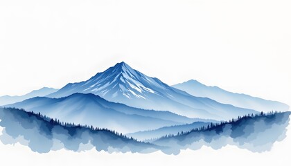 Fototapeta premium Soft Watercolor Mountain Landscape with Misty Tones