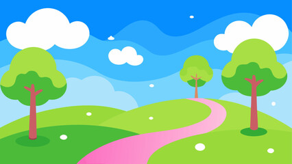 Fototapeta premium Cartoon landscape with path and trees art