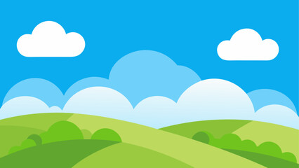 Cartoon landscape with clouds and hills